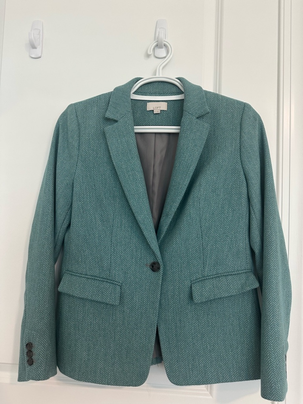 LOFT Teal Herringbone Single-Button Blazer